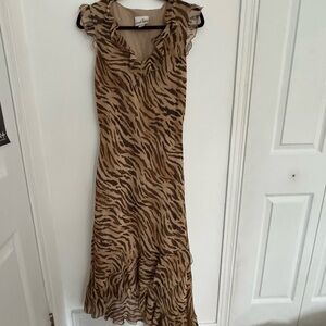 Vintage Animal Print Asymmetrical Midi Dress